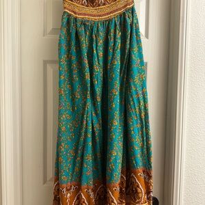 Elegant Floral Jumpsuit - Turquoise and Brown